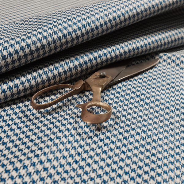 Berwick Houndstooth Pattern Jacquard Flat Weave Blue Colour Upholstery Furnishing Fabric CTR-1146 - Made To Measure Curtains