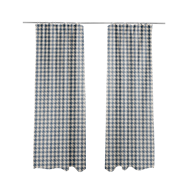 Berwick Houndstooth Pattern Jacquard Flat Weave Blue Colour Upholstery Furnishing Fabric CTR-1146 - Made To Measure Curtains