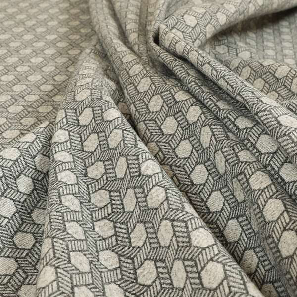 Elemental Collection Geometric Pattern Soft Wool Textured Grey White Colour Upholstery Fabric CTR-115 - Roman Blinds