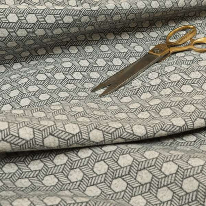Elemental Collection Geometric Pattern Soft Wool Textured Grey White Colour Upholstery Fabric CTR-115 - Roman Blinds