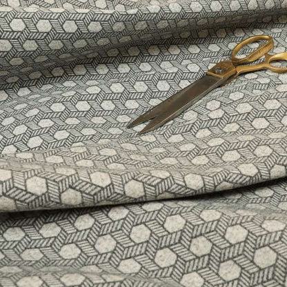 Elemental Collection Geometric Pattern Soft Wool Textured Grey White Colour Upholstery Fabric CTR-115