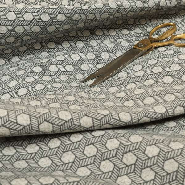 Elemental Collection Geometric Pattern Soft Wool Textured Grey White Colour Upholstery Fabric CTR-115 - Handmade Cushions