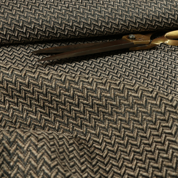 Majesty Herringbone Weave Chenille Brown Beige Colour Upholstery Furnishing Fabric CTR-1152 - Roman Blinds