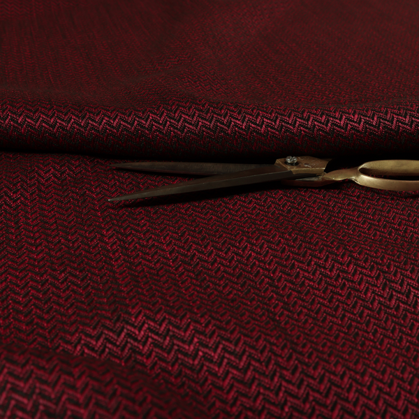 Majesty Herringbone Weave Chenille Red Black Colour Upholstery Furnishing Fabric CTR-1158 - Made To Measure Curtains