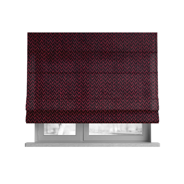 Majesty Herringbone Weave Chenille Red Black Colour Upholstery Furnishing Fabric CTR-1158 - Roman Blinds