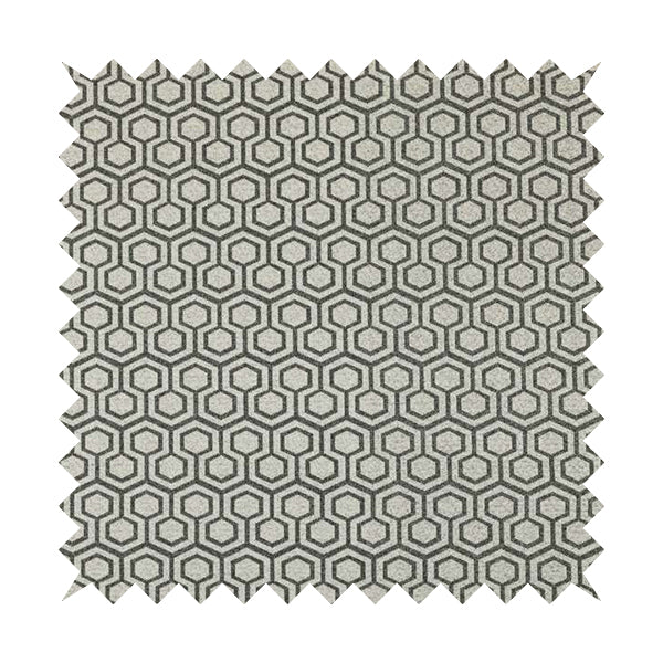 Elemental Collection Hexagon Pattern Soft Wool Textured Grey White Colour Upholstery Fabric CTR-116 - Roman Blinds