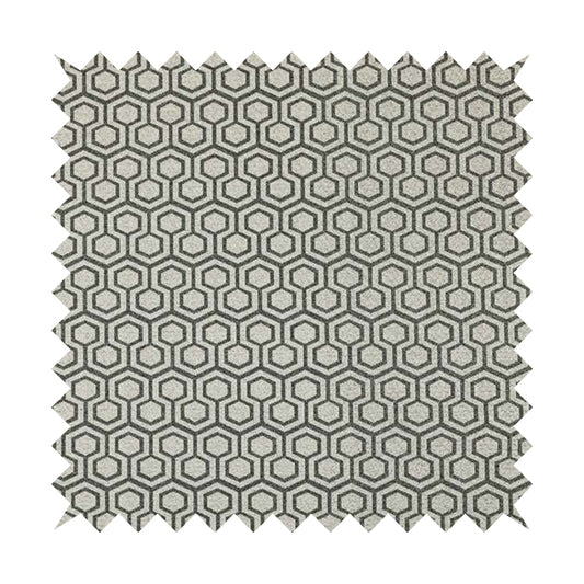 Elemental Collection Hexagon Pattern Soft Wool Textured Grey White Colour Upholstery Fabric CTR-116