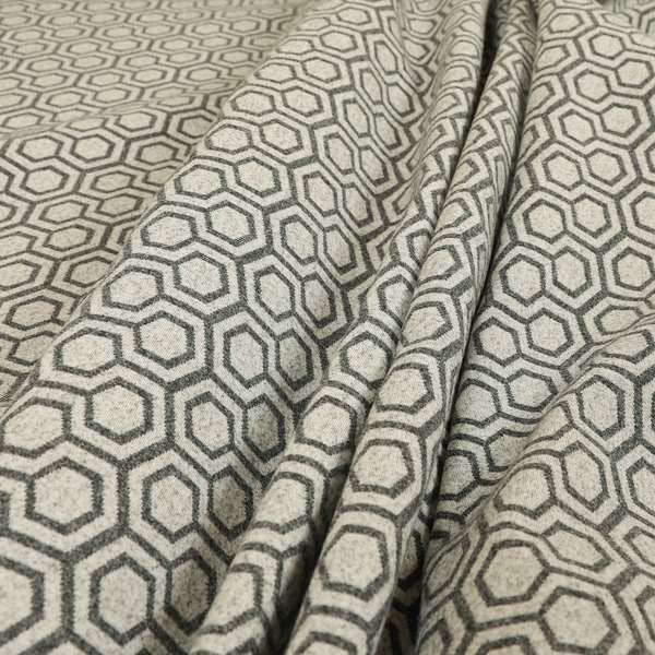 Elemental Collection Hexagon Pattern Soft Wool Textured Grey White Colour Upholstery Fabric CTR-116