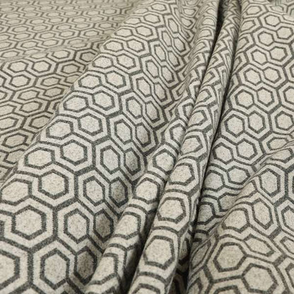 Elemental Collection Hexagon Pattern Soft Wool Textured Grey White Colour Upholstery Fabric CTR-116 - Handmade Cushions