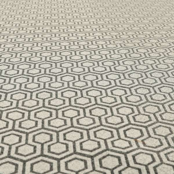 Elemental Collection Hexagon Pattern Soft Wool Textured Grey White Colour Upholstery Fabric CTR-116 - Roman Blinds