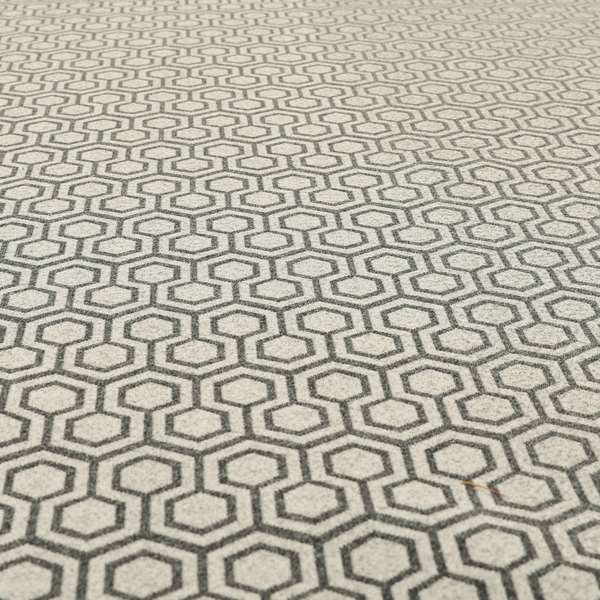 Elemental Collection Hexagon Pattern Soft Wool Textured Grey White Colour Upholstery Fabric CTR-116