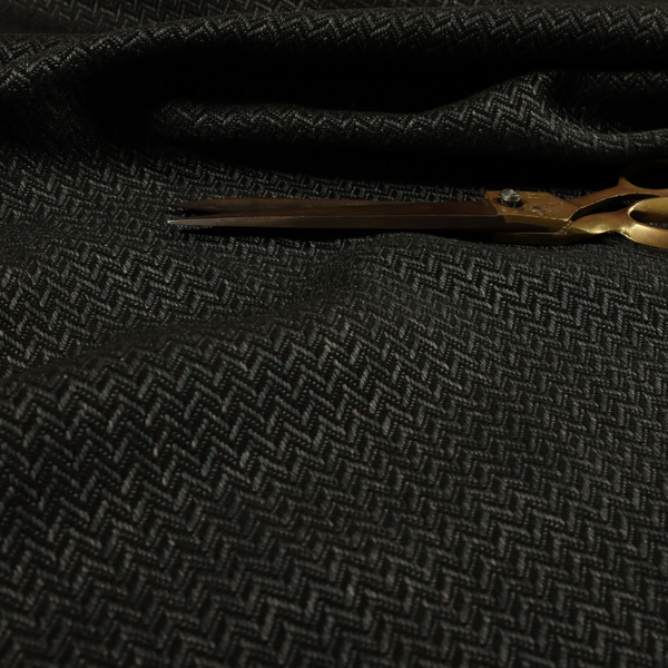 Majesty Herringbone Weave Chenille Black Colour Upholstery Furnishing Fabric CTR-1160 - Roman Blinds