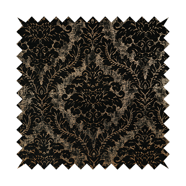 Kimberley Damask Pattern Soft Chenille Upholstery Fabric In Black Colour CTR-1161 - Made To Measure Curtains