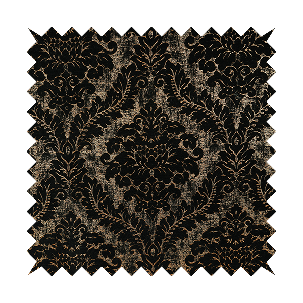 Kimberley Damask Pattern Soft Chenille Upholstery Fabric In Black Colour CTR-1161