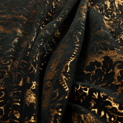 Kimberley Damask Pattern Soft Chenille Upholstery Fabric In Black Colour CTR-1161 - Roman Blinds