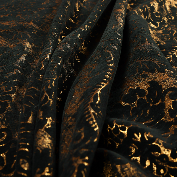 Kimberley Damask Pattern Soft Chenille Upholstery Fabric In Black Colour CTR-1161 - Made To Measure Curtains