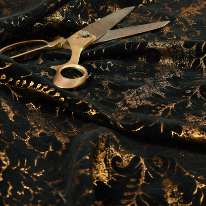 Kimberley Damask Pattern Soft Chenille Upholstery Fabric In Black Colour CTR-1161 - Made To Measure Curtains