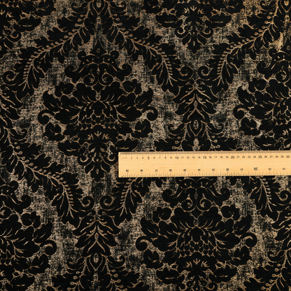 Kimberley Damask Pattern Soft Chenille Upholstery Fabric In Black Colour CTR-1161 - Made To Measure Curtains