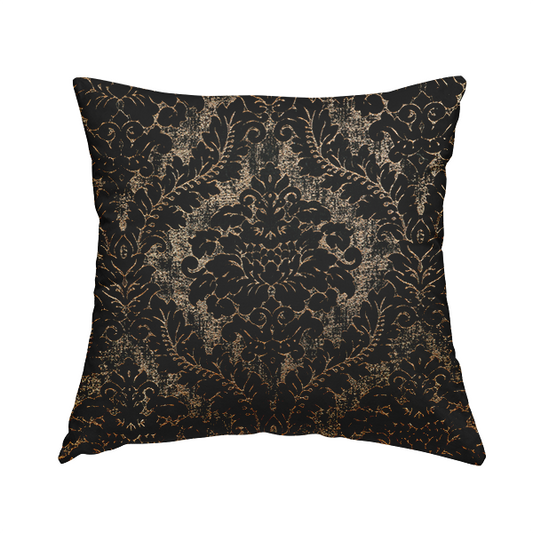 Kimberley Damask Pattern Soft Chenille Upholstery Fabric In Black Colour CTR-1161 - Handmade Cushions