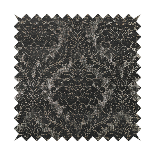 Kimberley Damask Pattern Soft Chenille Upholstery Fabric In Grey Colour CTR-1162