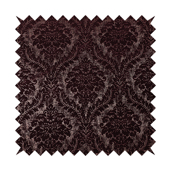 Kimberley Damask Pattern Soft Chenille Upholstery Fabric In Maroon Red Colour CTR-1163