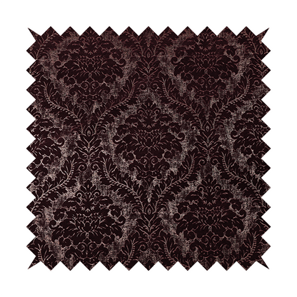 Kimberley Damask Pattern Soft Chenille Upholstery Fabric In Maroon Red Colour CTR-1163