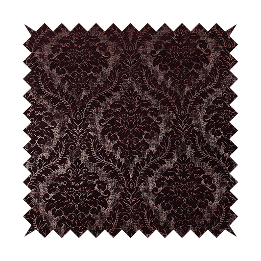 Kimberley Damask Pattern Soft Chenille Upholstery Fabric In Maroon Red Colour CTR-1163