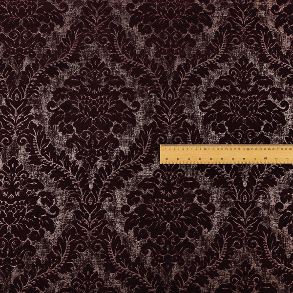 Kimberley Damask Pattern Soft Chenille Upholstery Fabric In Maroon Red Colour CTR-1163