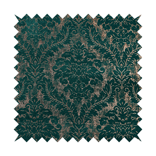 Kimberley Damask Pattern Soft Chenille Upholstery Fabric In Teal Colour CTR-1164