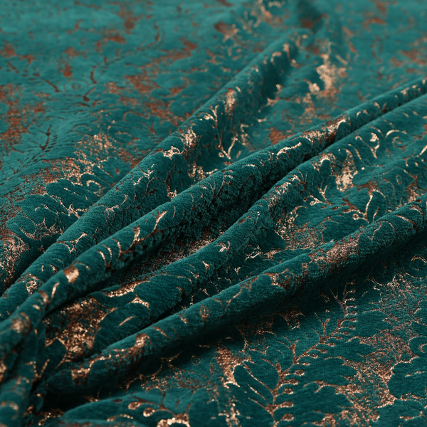 Kimberley Damask Pattern Soft Chenille Upholstery Fabric In Teal Colour CTR-1164