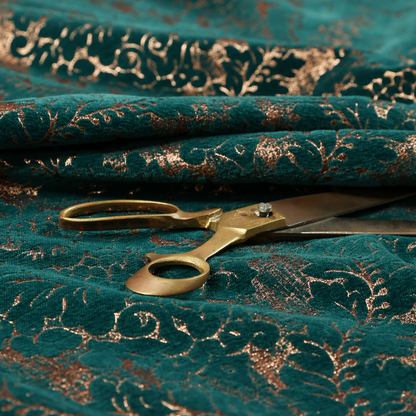 Kimberley Damask Pattern Soft Chenille Upholstery Fabric In Teal Colour CTR-1164 - Made To Measure Curtains