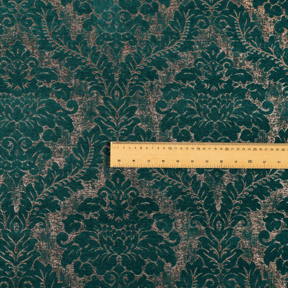 Kimberley Damask Pattern Soft Chenille Upholstery Fabric In Teal Colour CTR-1164