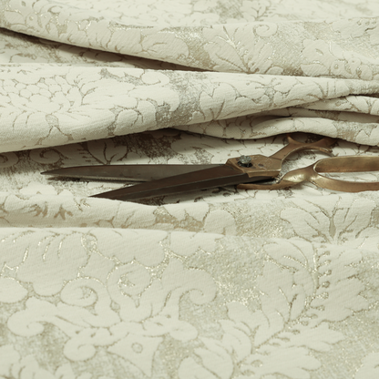 Kimberley Damask Pattern Soft Chenille Upholstery Fabric In Cream Colour CTR-1165 - Made To Measure Curtains