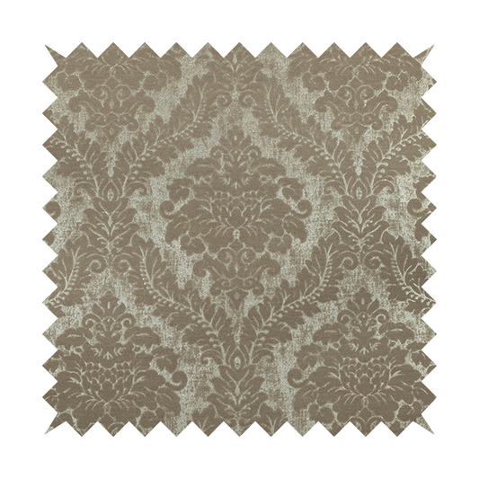 Kimberley Damask Pattern Soft Chenille Upholstery Fabric In Brown Colour CTR-1166