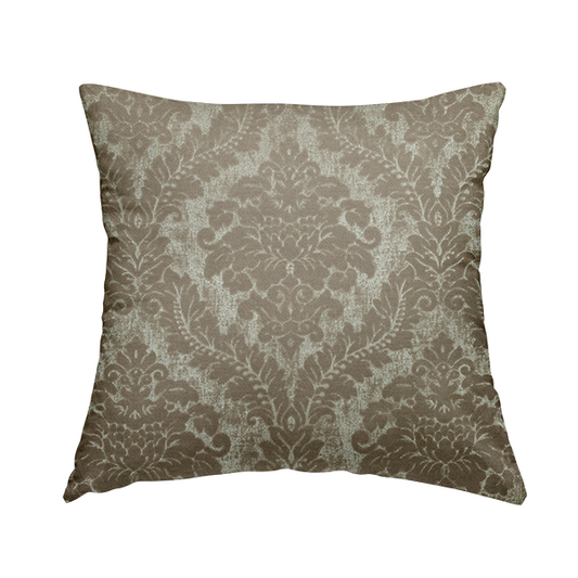 Kimberley Damask Pattern Soft Chenille Upholstery Fabric In Brown Colour CTR-1166 - Handmade Cushions