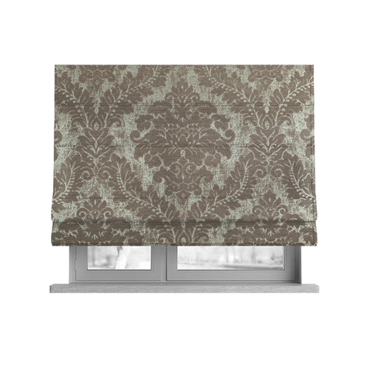 Kimberley Damask Pattern Soft Chenille Upholstery Fabric In Brown Colour CTR-1166 - Roman Blinds