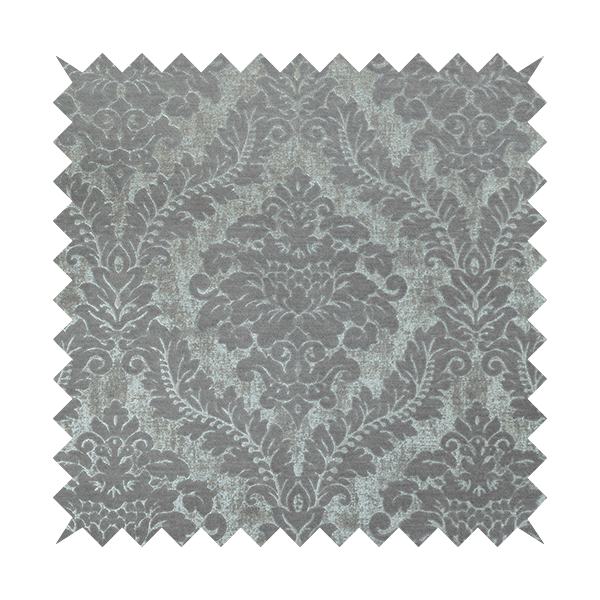 Kimberley Damask Pattern Soft Chenille Upholstery Fabric In Silver Colour CTR-1167 - Made To Measure Curtains