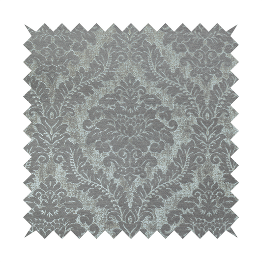 Kimberley Damask Pattern Soft Chenille Upholstery Fabric In Silver Colour CTR-1167