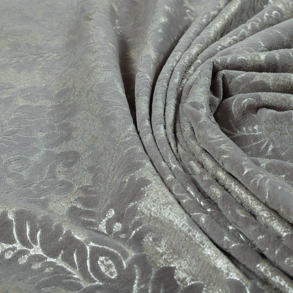 Kimberley Damask Pattern Soft Chenille Upholstery Fabric In Silver Colour CTR-1167 - Made To Measure Curtains