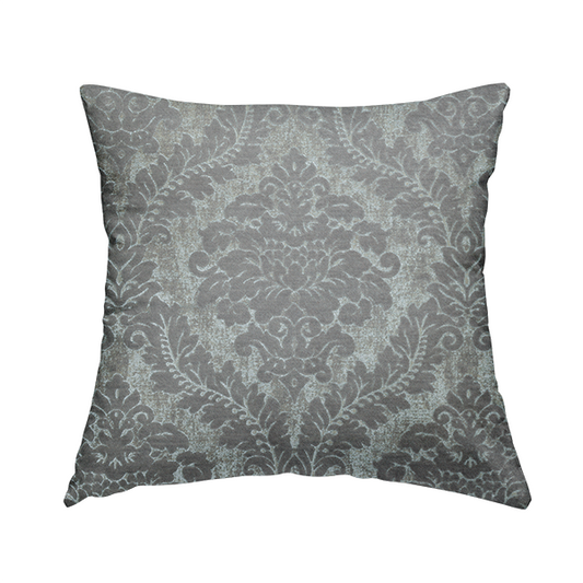 Kimberley Damask Pattern Soft Chenille Upholstery Fabric In Silver Colour CTR-1167 - Handmade Cushions