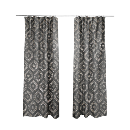 Kimberley Geometric Pattern Soft Chenille Upholstery Fabric In Grey Colour CTR-1168 - Made To Measure Curtains