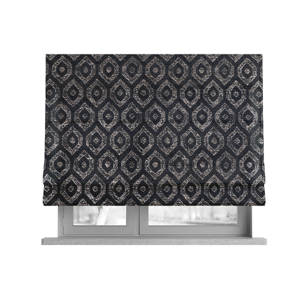 Kimberley Geometric Pattern Soft Chenille Upholstery Fabric In Grey Colour CTR-1168 - Roman Blinds