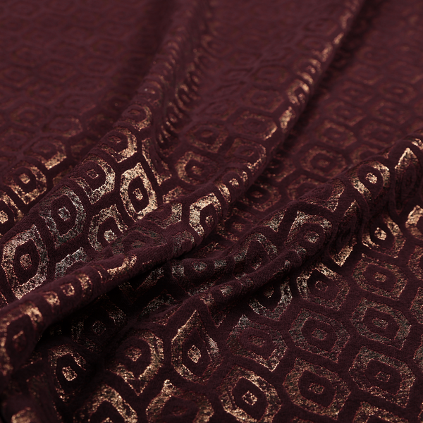 Kimberley Geometric Pattern Soft Chenille Upholstery Fabric In Maroon Red Colour CTR-1169 - Roman Blinds