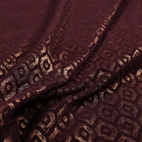 Kimberley Geometric Pattern Soft Chenille Upholstery Fabric In Maroon Red Colour CTR-1169 - Made To Measure Curtains