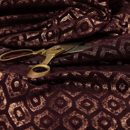 Kimberley Geometric Pattern Soft Chenille Upholstery Fabric In Maroon Red Colour CTR-1169 - Made To Measure Curtains