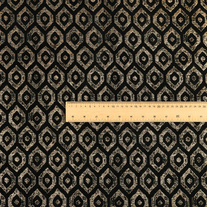 Kimberley Geometric Pattern Soft Chenille Upholstery Fabric In Black Colour CTR-1170 - Roman Blinds