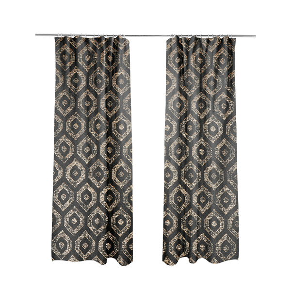 Kimberley Geometric Pattern Soft Chenille Upholstery Fabric In Black Colour CTR-1170 - Made To Measure Curtains