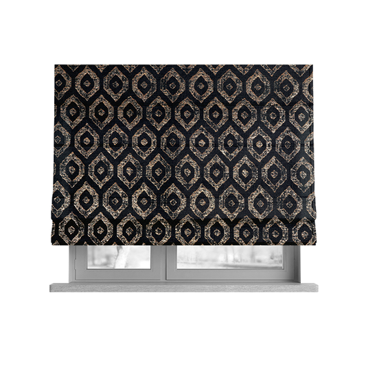 Kimberley Geometric Pattern Soft Chenille Upholstery Fabric In Black Colour CTR-1170 - Roman Blinds