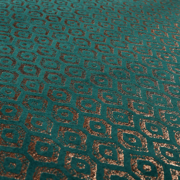 Kimberley Geometric Pattern Soft Chenille Upholstery Fabric In Teal Colour CTR-1171 - Made To Measure Curtains