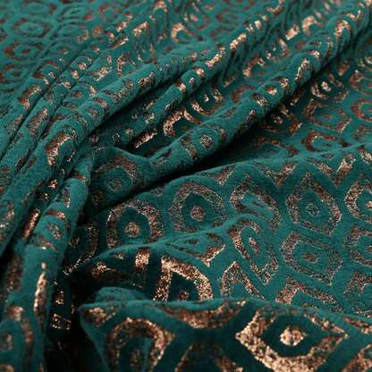 Kimberley Geometric Pattern Soft Chenille Upholstery Fabric In Teal Colour CTR-1171 - Made To Measure Curtains